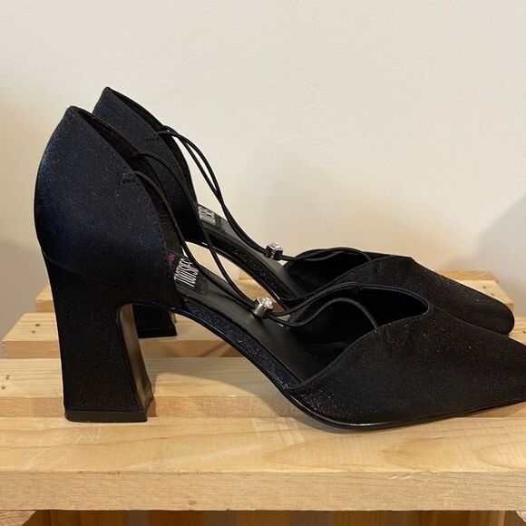 Mootsies Tootsies Halle Satin/Fabric Black Y2K Square Toe Heels Size 7.5 - Picture 5 of 11